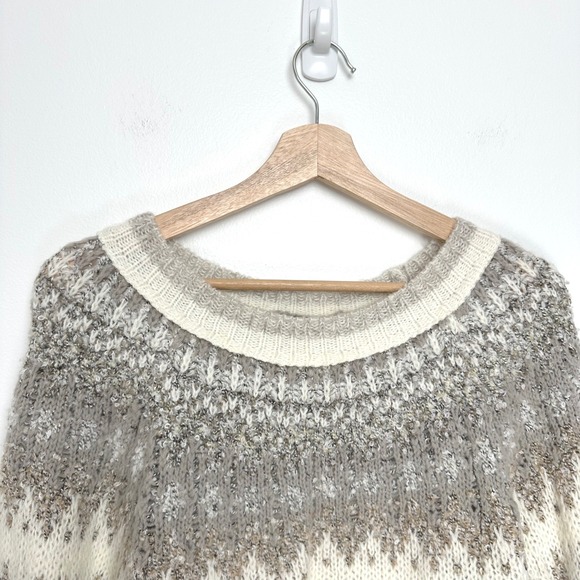 Free People Home For The Holidays Fair Isle Sweater Cream Gray XS - Picture 9 of 15